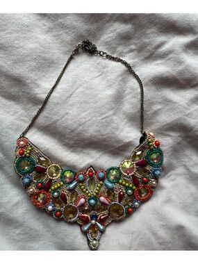 Beaded Statement Collar Necklace Multicolor Rhinestone Bib Necklace